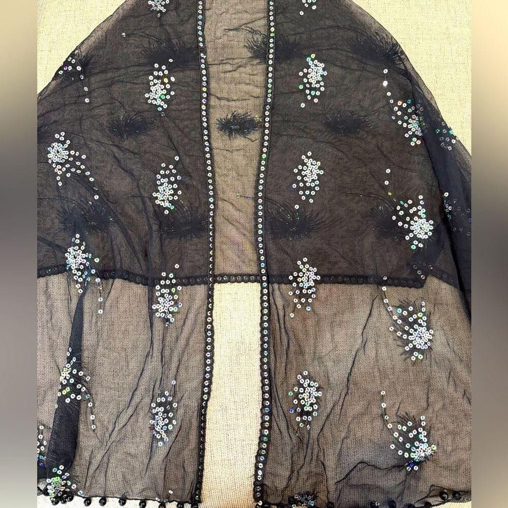 Women's Black and Silver beaded Shawl-wraps